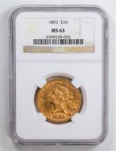 1893 $10 Eagle Gold Coin NGC MS63