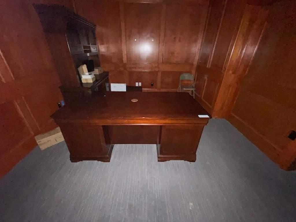 WOOD EXECUTIVE DESK; CREDENZA & BOOKSHELF