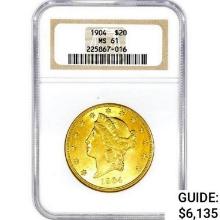 1904 $20 Gold Double Eagle NGC MS61