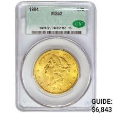 1904 CAC $20 Gold Double Eagle CAC MS62