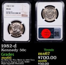 NGC 1982-d Kennedy Half Dollar 50c Graded ms66 By NGC