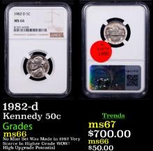 NGC 1982-d Kennedy Half Dollar 50c Graded ms66 By NGC