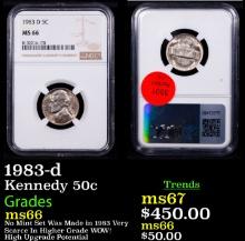 NGC 1983-d Kennedy Half Dollar 50c Graded ms66 By NGC