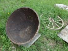 44'' Cast Iron Boiler, 48''Wood wagon Wheel w/Extra Rim (134)