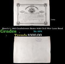 March 2, 1863 Confederate States $100 Civil War Loan Bond Grades