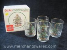 Spode Christmas Tree Set of Four Double Old Fashioneds/Glasses in Original Box, 3 lbs 1 oz