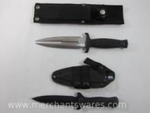 Two Tactical Knives, United UC 728 Wasp Dagger Double Blade with Sheath, Camillus Boot Knife Double