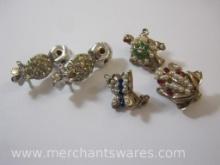 Five Rhinestone Studded Animal Pins including Turtle (see pictures AS IS), Owl and Frog