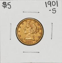 1901-S $5 Liberty Head Half Eagle Gold Coin