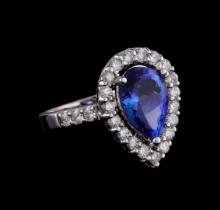 4.03 ctw Tanzanite and Diamond Ring - 14KT White Gold