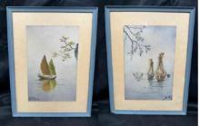 Pair of Signed Framed Art of Boats 12x16