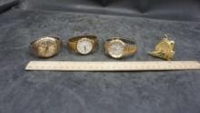 Barn Brooch & 3 Watches - Timex & Other