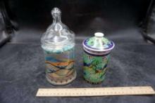 Glass Container W/ Sand & Other Container