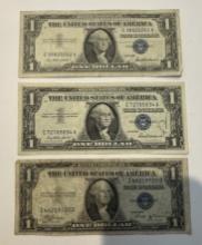 THREE $1 USA DOLLAR BILLS - BLUE SEAL SERIES 1957 - 1935B