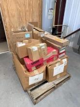 PALLET OF ASSORTED ELECTRICAL PARTS; LIGHTING FIXTURES; SURGE PROTECTION DEVICES; SAFETY SWITCH