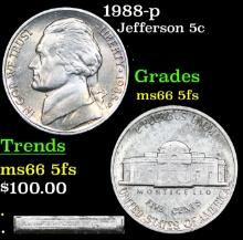 1988-p Jefferson Nickel 5c Grades GEM+ 5fs