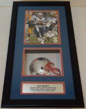 Tom Brady Autographed Signed 8x10 Photo JSA Framed Matted Shadowbox Helmet NFL Patriots 15x27"
