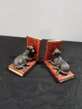Figural Bronze Dog and Book Bookends