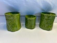 3 Pc Ceramic Green Tree Style Canister Set