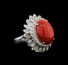 14KT White Gold 9.27 ctw Coral and Diamond Ring