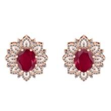 11.25 CtwVS/SI1 Ruby And Diamond 14K Rose Gold Stud Earrings ( ALL DIAMOND ARE LAB GROWN )