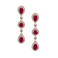 4.93 CtwVS/SI1 Ruby And Diamond 14K Rose Gold Dangling Earrings( ALL DIAMOND ARE LAB GROWN )