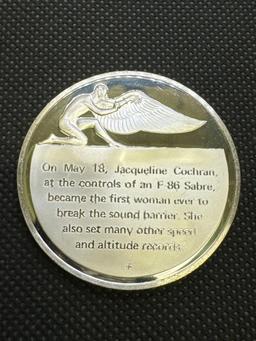 History Of Flight 1st Woman To Break The Sound Barrier 1953 Sterling Silver Coin 1.34Oz