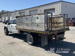 (Wells, ME) 2017 Ford F450 4x4 Crew-Cab Flatbed/Service Truck Runs & Moves) (Body Damage, Rust Damag