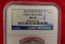 4 - 2014 MS70 Early Release Silver Eagle Coins
