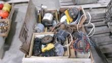 ELECTRIC MOTOR, ROLL OF CABLE, SMALL BATTERY CHARGER, MISC. FANS, ENGINE CRANKS, & 1940'S