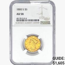 1880-S $5 Gold Half Eagle NGC AU58