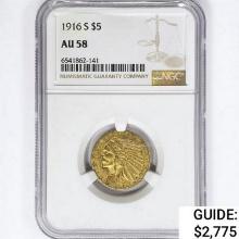 1916-S $5 Gold Half Eagle NGC AU58