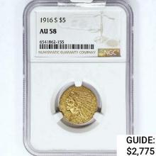 1916-S $5 Gold Half Eagle NGC AU58