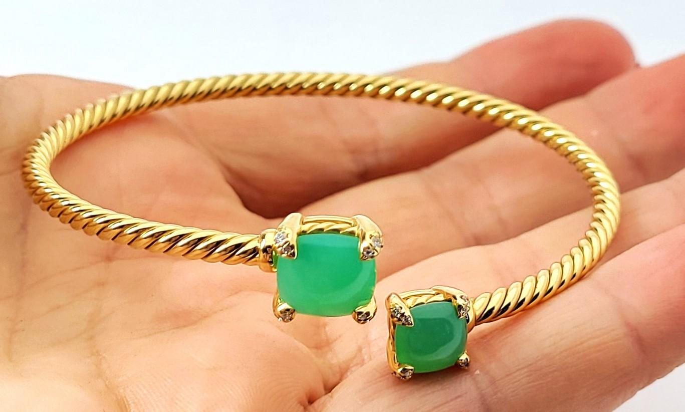 David Yurman 18k Yellow Gold Bangle Cuff Green Stone Bracelet