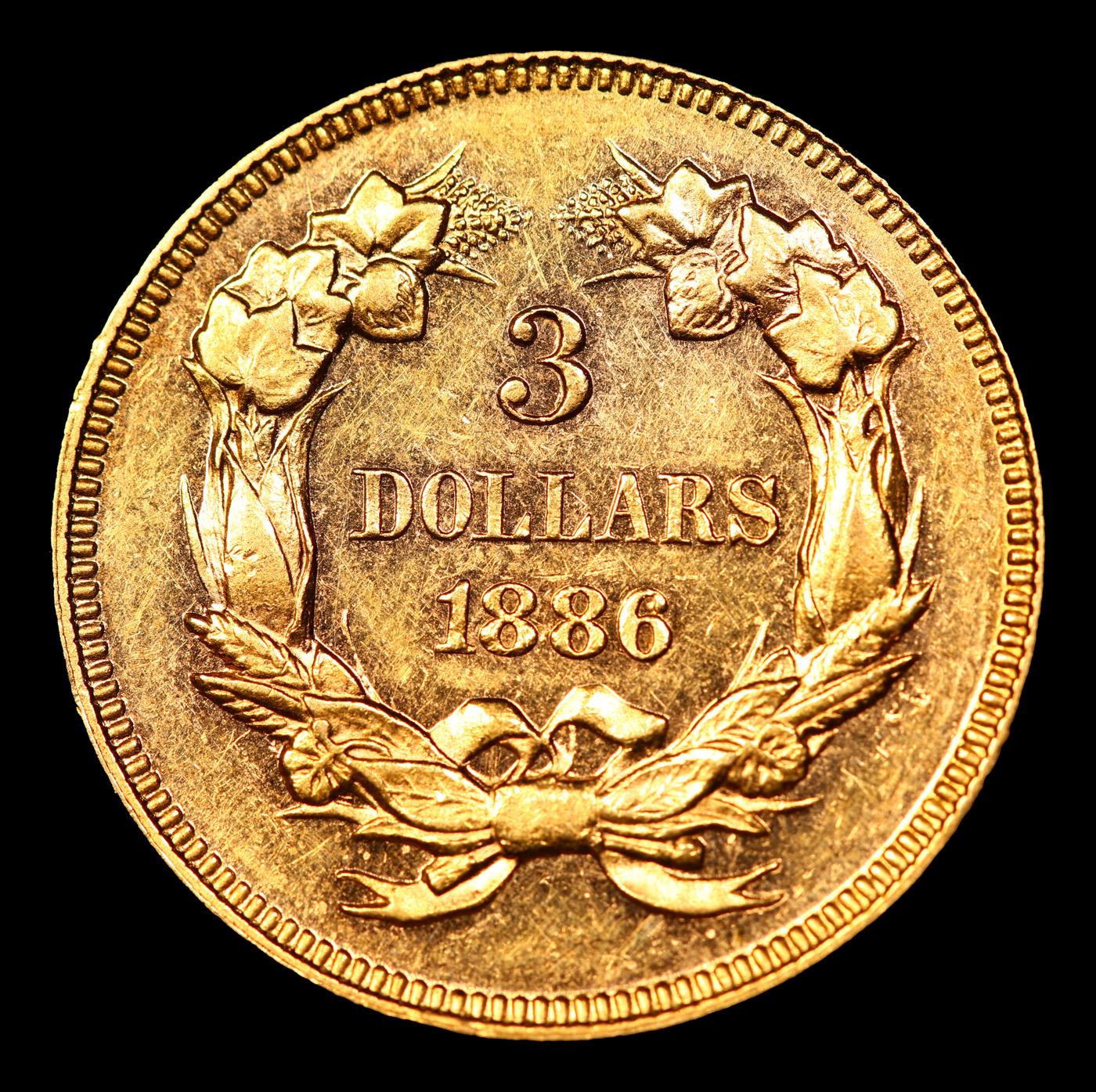 ***Auction Highlight*** 1886 Three Dollar Gold 3 Graded ms63+ PL By SEGS (fc)