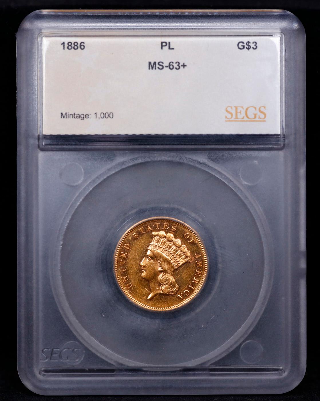 ***Auction Highlight*** 1886 Three Dollar Gold 3 Graded ms63+ PL By SEGS (fc)