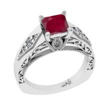 1.26 Ctw VS/SI1 Ruby and Diamond 14K White Gold Engagement Halo Ring(ALL DIAMOND ARE LAB GROWN)