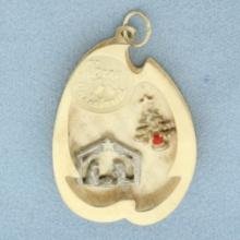 Merry Christmas Nativity Pendant Or Charm In 14k Yellow Gold