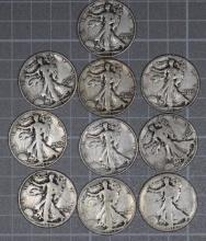 1917S Reverse, 1918, 1937, 1940, 1942PDS & 1943 PDS Walking Liberty half dollars (10 pieces total).