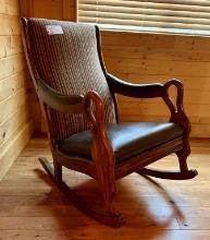 Vintage Upholstered Wood Rocking Chair