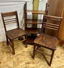 Pair Vintage Wood Kitchen Chairs, Wood Wall Shelf