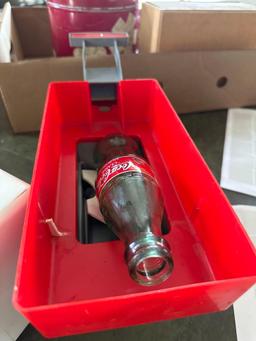 Vintage Coca Cola plastic...pop dispenser, brown crock bean pot with lid, Watkins double strength