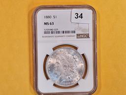NGC 1880 Morgan Dollar in Mint State 63