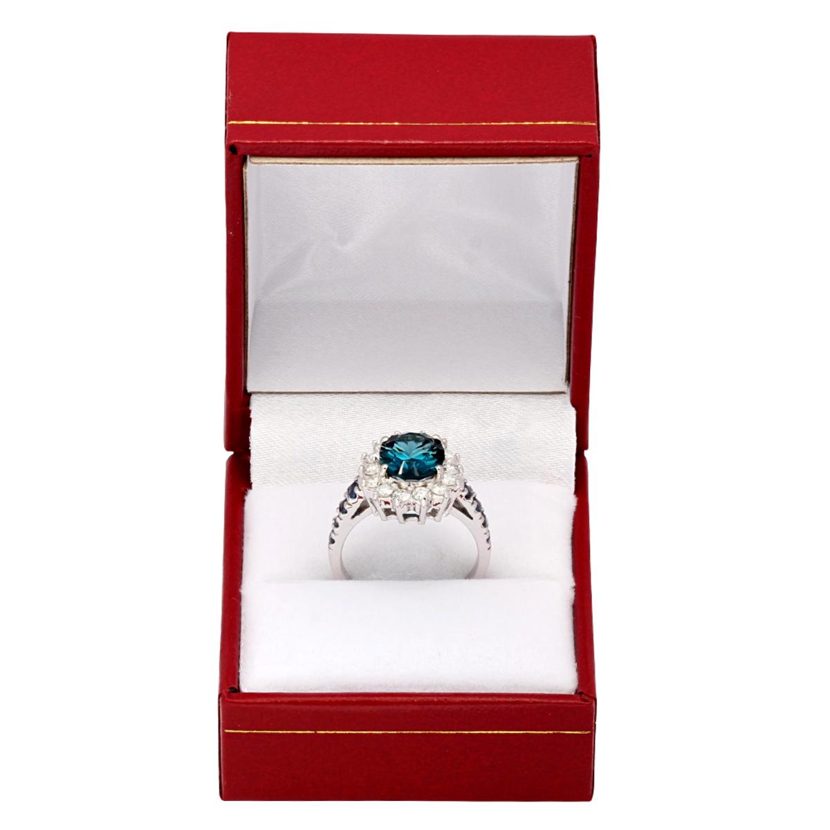 14k White Gold 3.00ct Blue Topaz 0.51ct Sapphire 0.69ct Diamond Ring