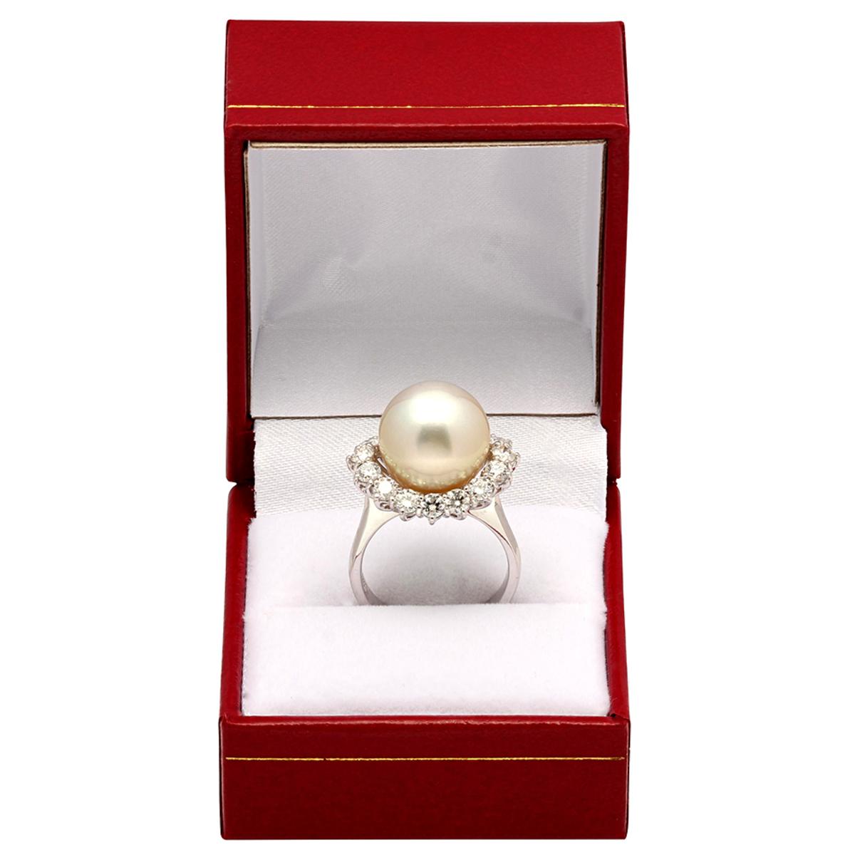 14k White Gold 13mm Pearl 1.43ct Diamond Ring
