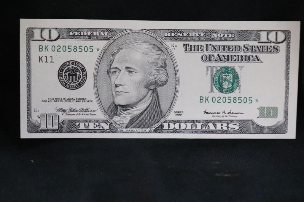 1999 U.S. 10 Dollar Bill Star Note