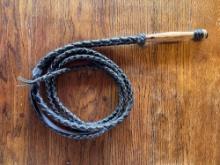 Leather Whip with Wood Handle