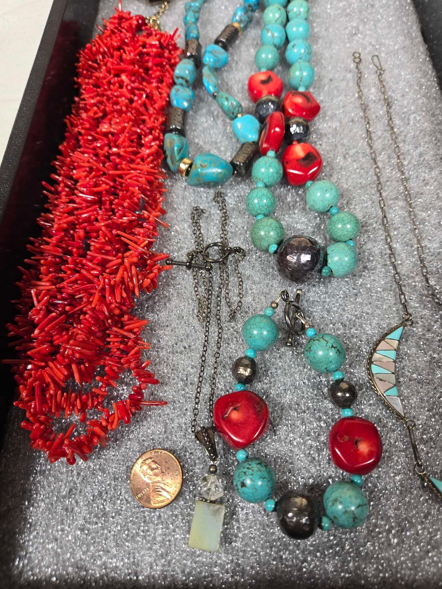 Sterling Silver, Turquoise, & Coral Jewelry Lot