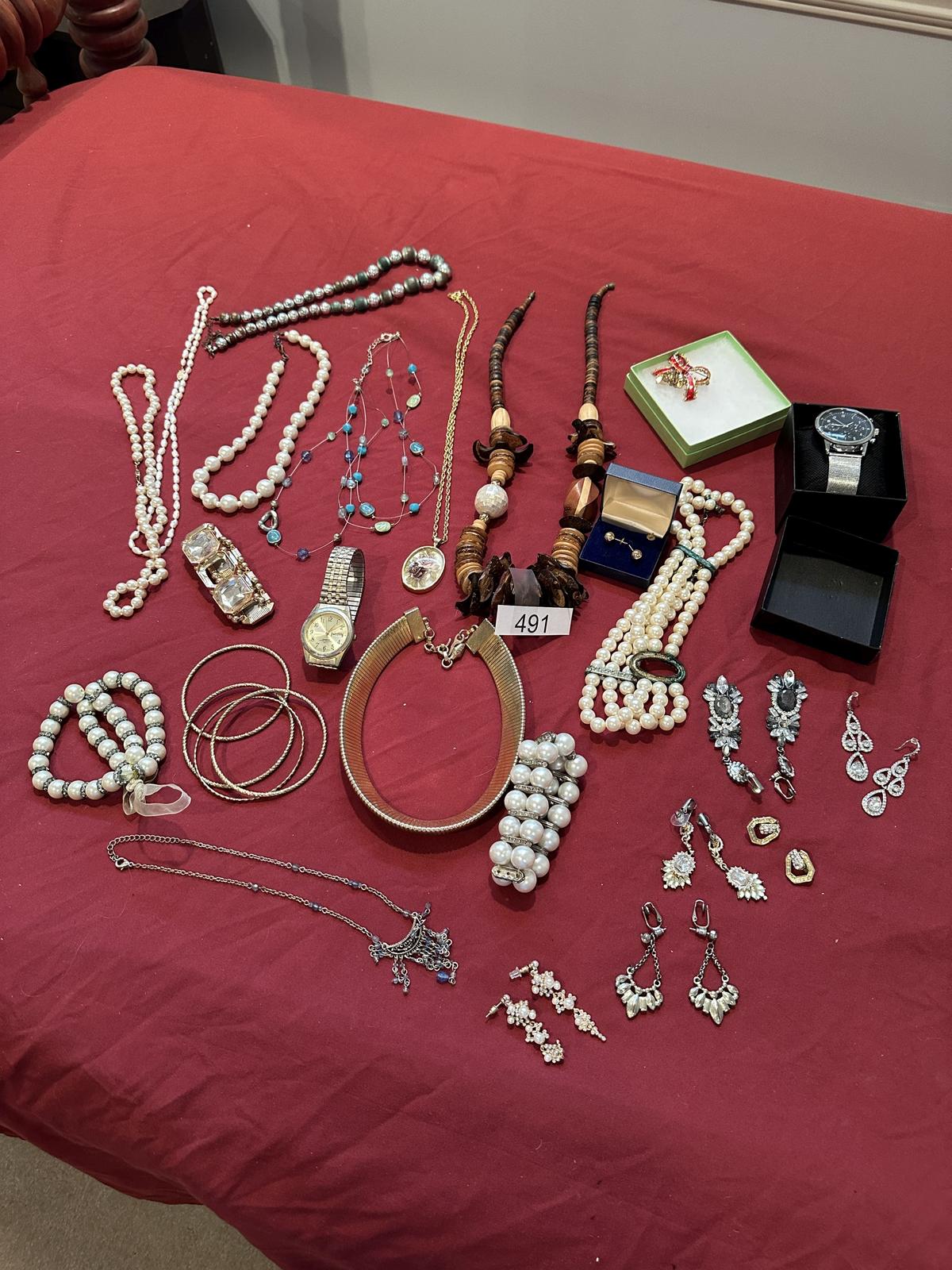 Box Lot/Jewelry (Some Pieces Old, Watch, ETC)
