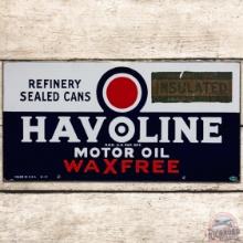 Havoline Wax Free Motor Oil DS Porcelain Sign w/ Bullseye